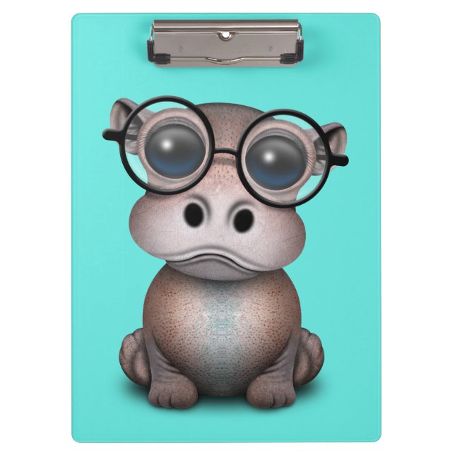Cute Nerdy Baby Hippo Wearing Glasses Clipboard (Front)