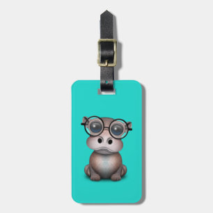 Cute Nerdy Baby Hippo Wearing Glasses Luggage Tag