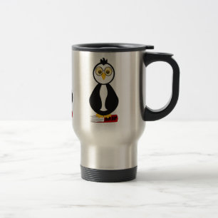 Cute Nerdy Bookworm Penguin Travel Mug