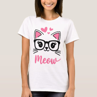 Cute Nerdy Cat - Meow Design Funny cat T-Shirt