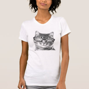 Cute nerdy cat with glasses t shirt for women