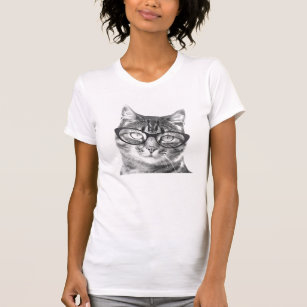 Cute nerdy cat with glasses t shirt for women