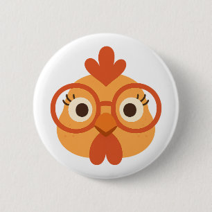 Cute Nerdy Chicken with Glasses Funny Farmer 6 Cm Round Badge