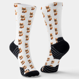 Cute Nerdy Fox Kawaii Cartoon Athletic Sporty Socks