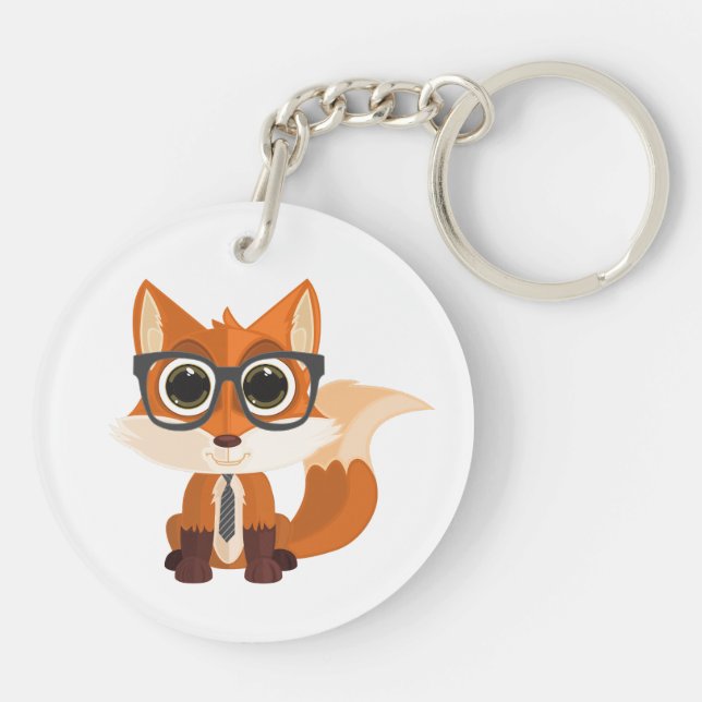 Cute Nerdy Fox Kawaii Cartoon Backpack Charm Key Ring (Back)