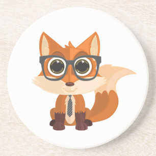 Cute Nerdy Fox Kawaii Cartoon Home Desk Aesthetic Coaster