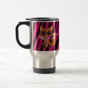 Cute Nerdy Fox Pink Zebra Print Trendy Kawaii Travel Mug