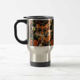 Cute Nerdy Fox Vintage Floral Botanical Kawaii Travel Mug