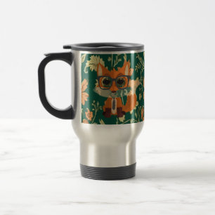 Cute Nerdy Fox Vintage Floral Green Cottagecore Travel Mug