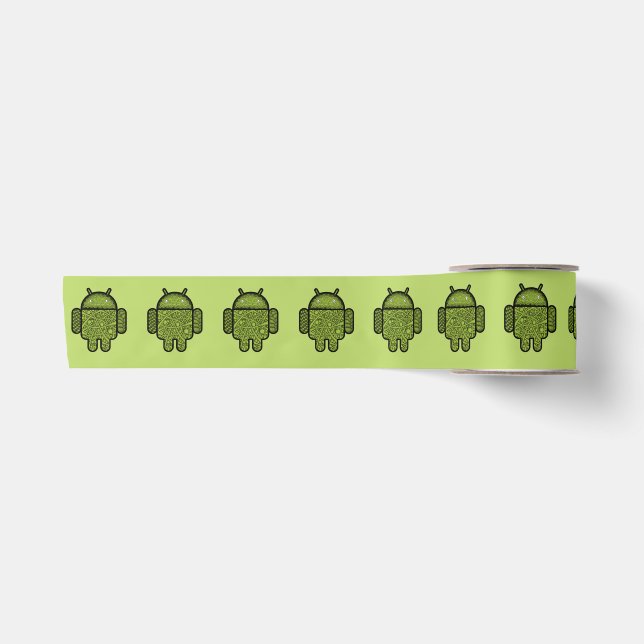 Cute Nerdy Green Android Robot  Satin Ribbon (Front)