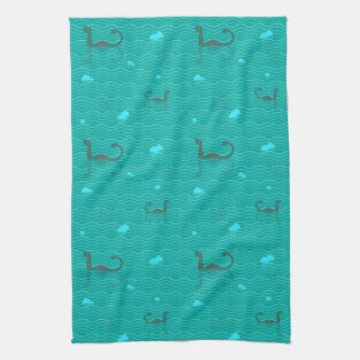 Cute Nessies Iceburgs And Fish On A Blue Sea Tea Towel