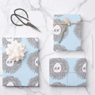 Cute Nest & Egg Personalised Initials & Name Blue Wrapping Paper Sheet