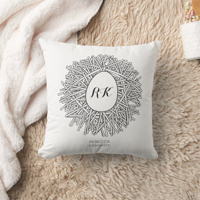 Cute Nest & Egg - Personalised Initials & Name Cushion (Blanket)