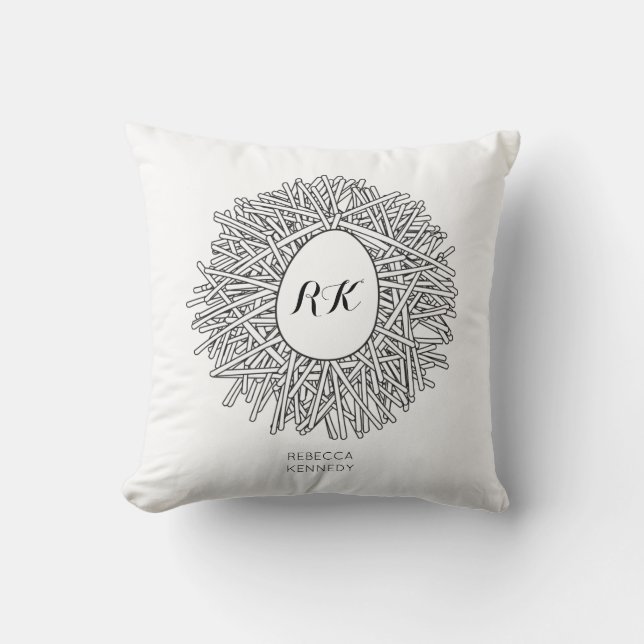 Cute Nest & Egg - Personalised Initials & Name Cushion (Front)