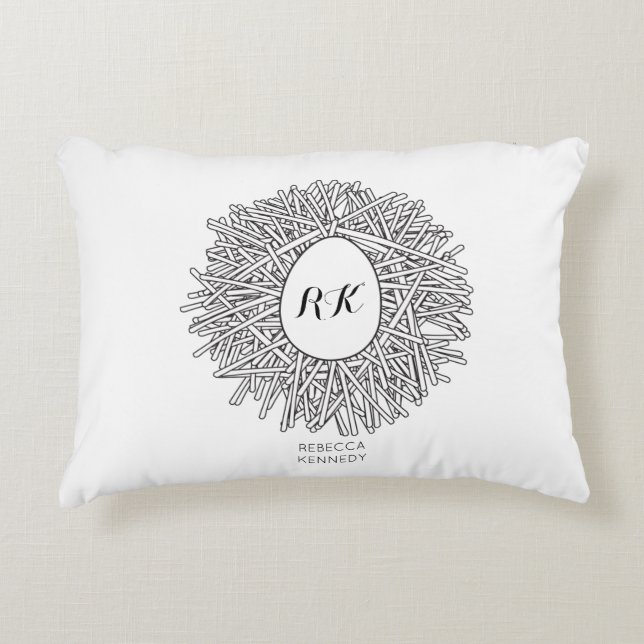 Cute Nest & Egg - Personalised Initials & Name Decorative Cushion (Front)