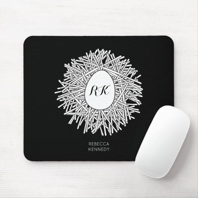 Cute Nest & Egg - Personalised Initials & Name Mouse Mat (With Mouse)