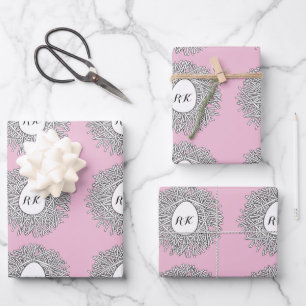 Cute Nest & Egg Personalised Initials & Name Pink Wrapping Paper Sheet