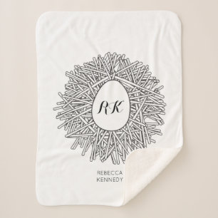 Cute Nest & Egg - Personalised Initials & Name Sherpa Blanket