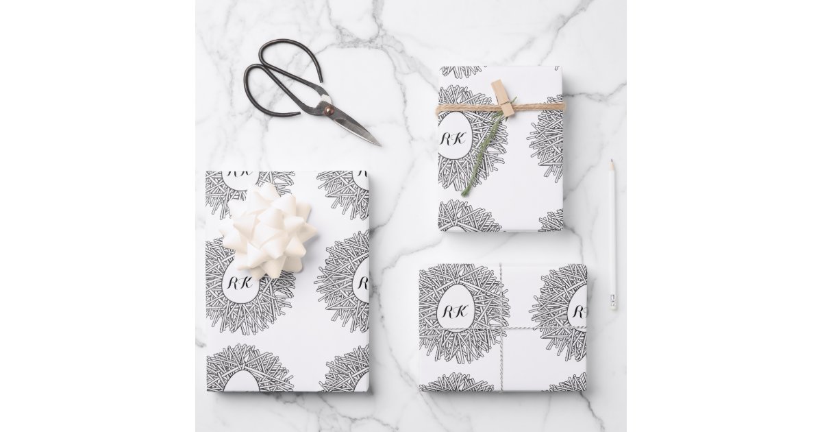 Cute Nest Egg Personalised Initials Name Wrapping Paper Sheet