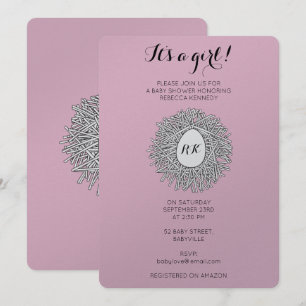 Cute Nest Monogram Baby Girl Baby Shower Invitation