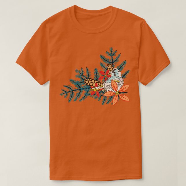 Cute Nesting Bird in Pine T-Shirt (Design Front)