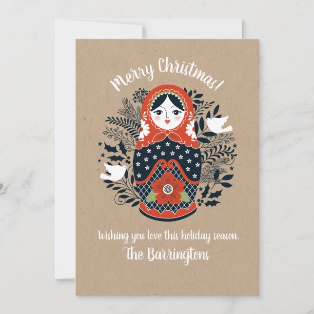 Cute Nesting Doll Christmas Photo Card (Front)