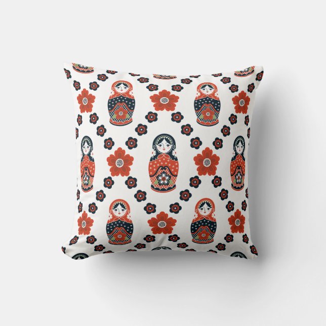 Cute Nesting Doll Throw Pillow (Front)