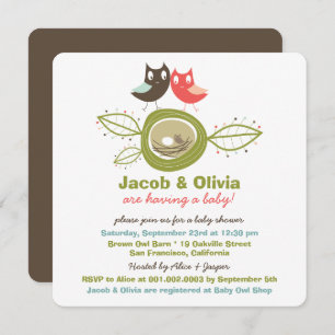 Cute Nesting Owl Family Baby Shower Invitation