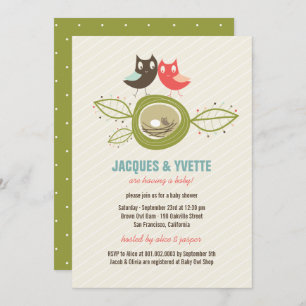Cute Nesting Owl Family Couple Baby Shower Invite