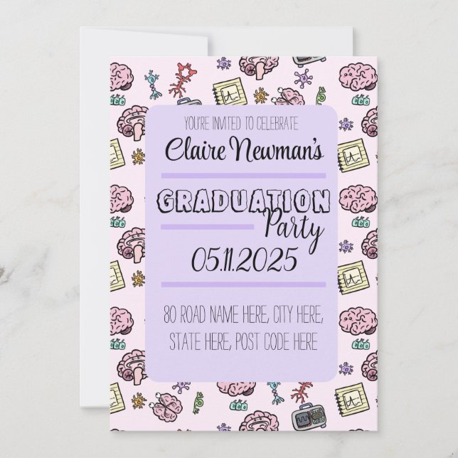 Cute Neuroscience Pattern Invitation (Front)