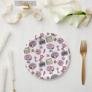Cute Neuroscience Pattern Paper Plate