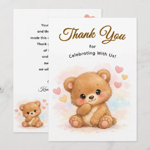 Cute Neutral Baby Bear for Birthday Thank You Card