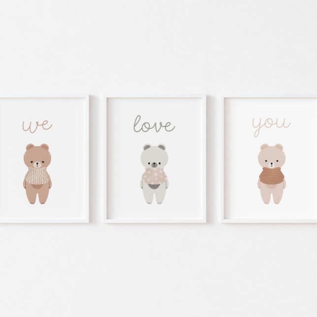 Cute neutral bears we love you print set of 3 (Creator Uploaded)