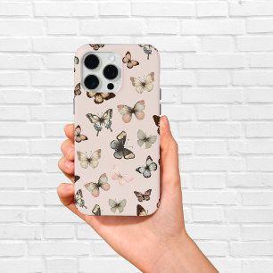 Cute Neutral Butterflies, Muted Tones Pale Pink iPhone 15 Pro Max Case