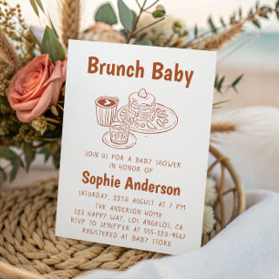 Cute Neutral Coffee & Pancakes Brunch Baby Shower Invitation