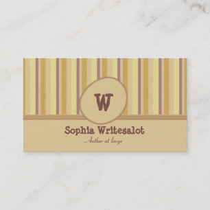Cute neutral colours striped monogram business card