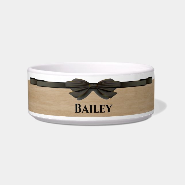 Cute Neutral Dog Bowl with Ribbon/Bow (Front)