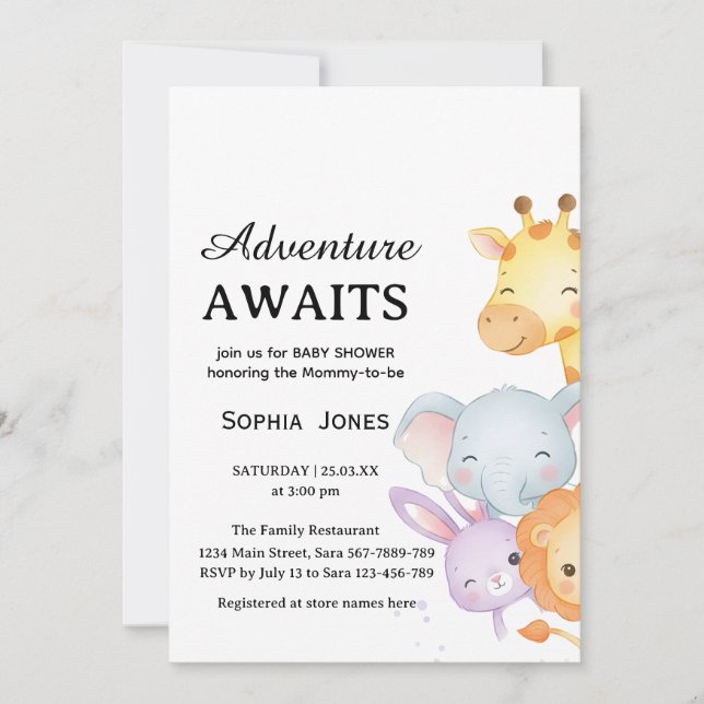 Cute Neutral Forest Animals Baby Shower Invitation (Front)