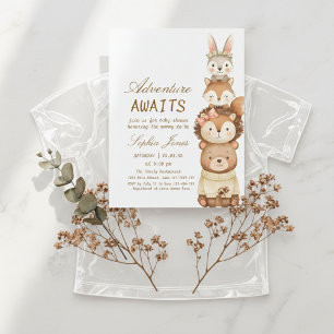 Cute Neutral Forest Animals Baby Shower Invitation