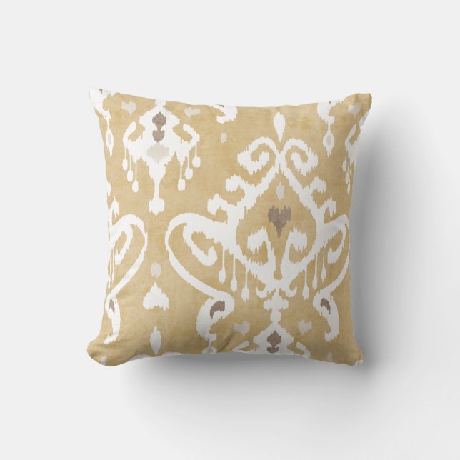 Cute neutral gold beige ikat tribal patterns cushion (Front)
