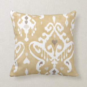 Cute neutral gold beige ikat tribal patterns cushion