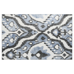 Cute neutral grey blue white ikat tribal patterns fabric