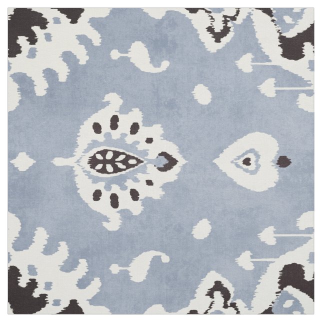 Cute neutral grey blue white ikat tribal patterns fabric (Swatch)