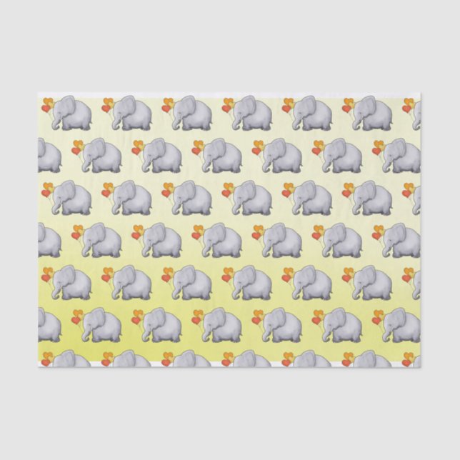 Cute Neutral Heart Balloons Elephant Baby Shower Tissue Paper (Front)