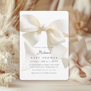 Cute Neutral Ivory Coquette Bow Baby Shower Invitation