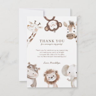 Cute Neutral Safari Jungle 1st Birthday Thank You Card