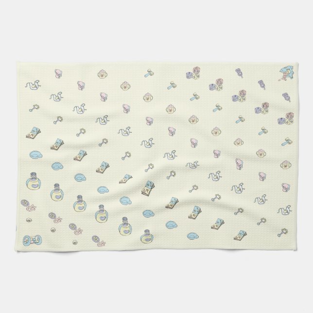 Cute New Baby Art Pastel Colours Gender Neutral Tea Towel (Horizontal)