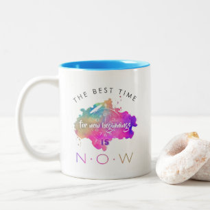 Cute New Beginnings Start Now Motivational Quote Two-Tone Coffee Mug