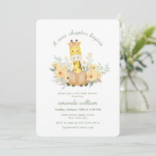 Cute New Chapter Begins Garden Giraffe Baby Shower Invitation