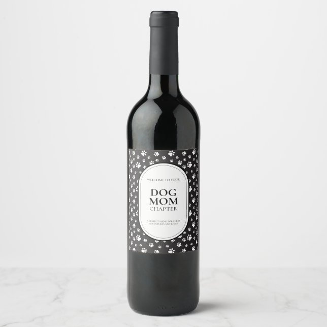 Cute New Dog Mum Gift Mini Paws Wine Label (Front)
